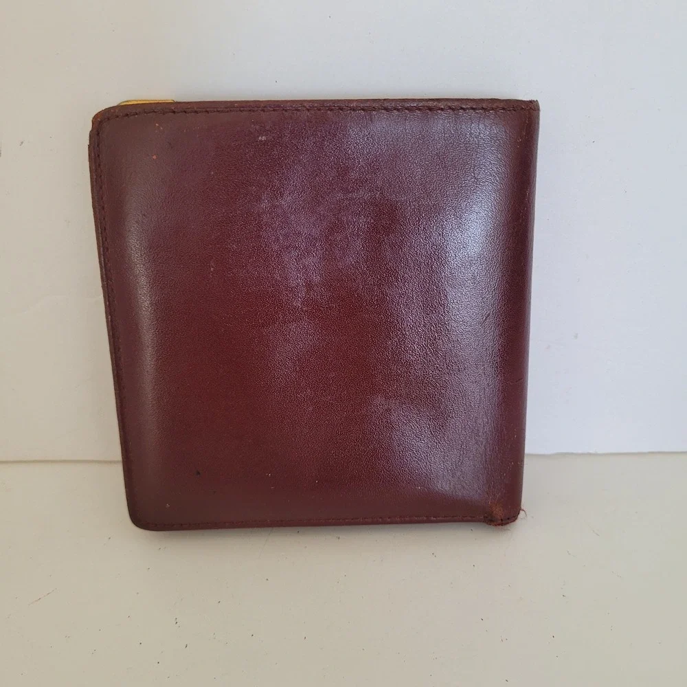 Cartier Must de Cartier Burgundy Leather Bifold Wallet Gold Corners Italy Vintag